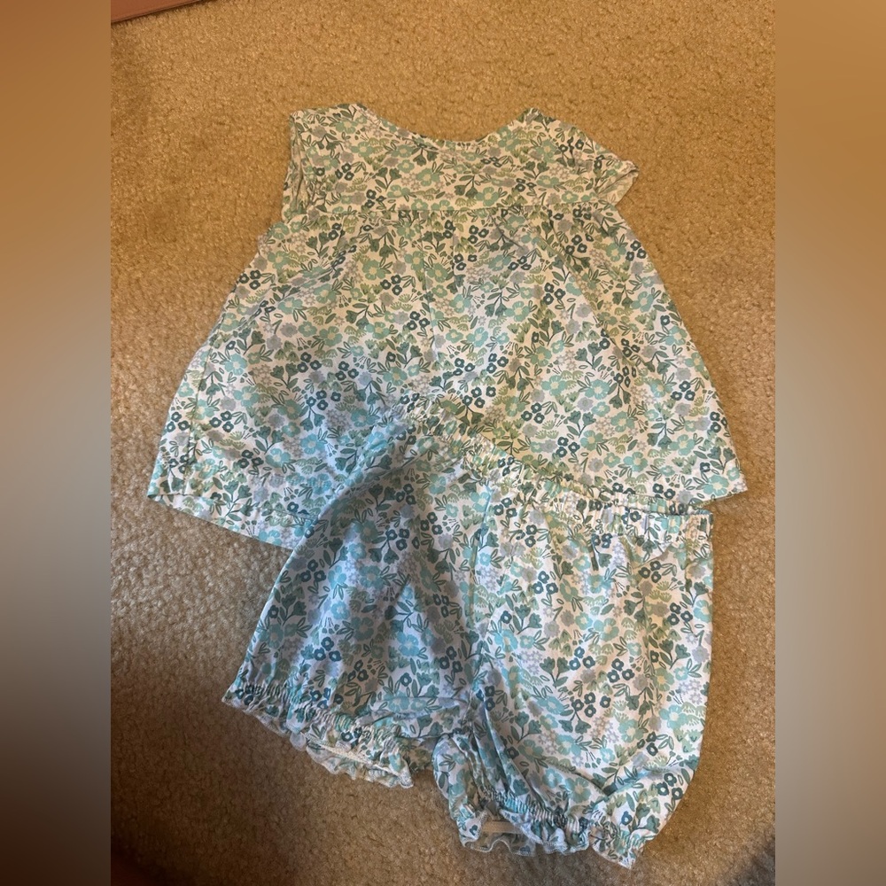 Floral Baby Outfit in Blue and Green NWOT